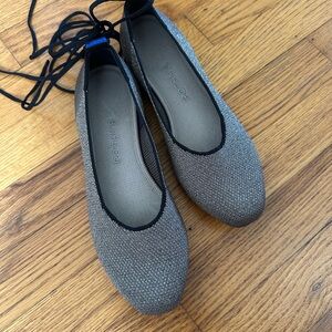 Rothy's Metallic Gray Lace-Up Ballet Flats